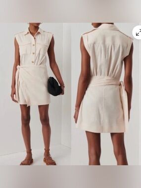 DEREK LAM 10 CROSBY Giselle Cargo Linen Blend Mini Dress Cream Sz 6